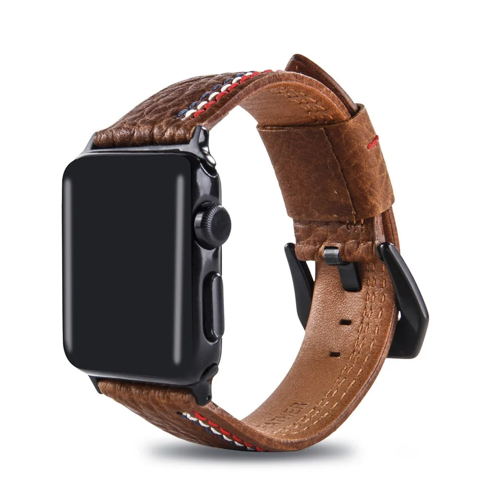 Cowhide Genuine Leather Watch Accessory Band for Apple Watch Ultra 3 2 1 49mm / Series 11 10 46mm / 9 8 7 45mm / SE3 SE2 SE 6 5 4 44mm / 3 2 1 42mm - Brown - 3