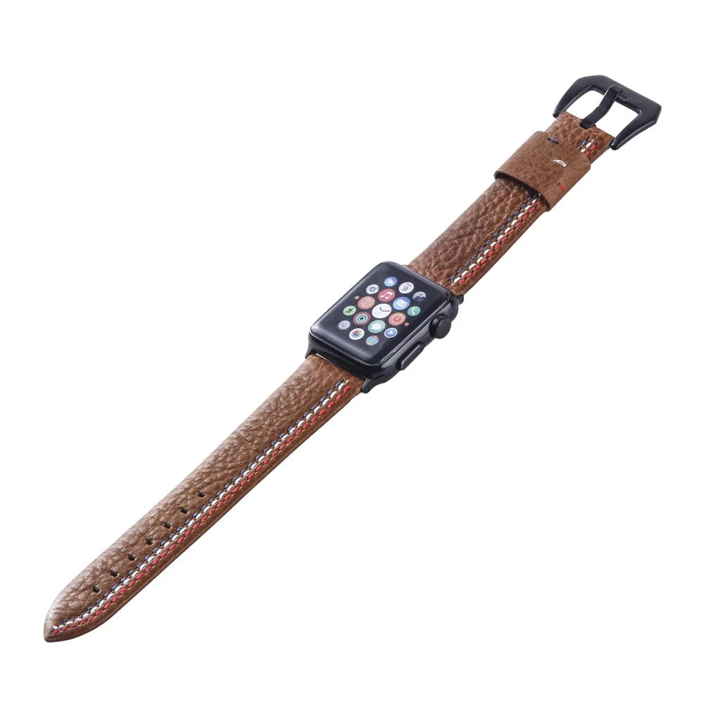 Cowhide Genuine Leather Watch Accessory Band for Apple Watch Ultra 3 2 1 49mm / Series 11 10 46mm / 9 8 7 45mm / SE3 SE2 SE 6 5 4 44mm / 3 2 1 42mm - Brown - 4