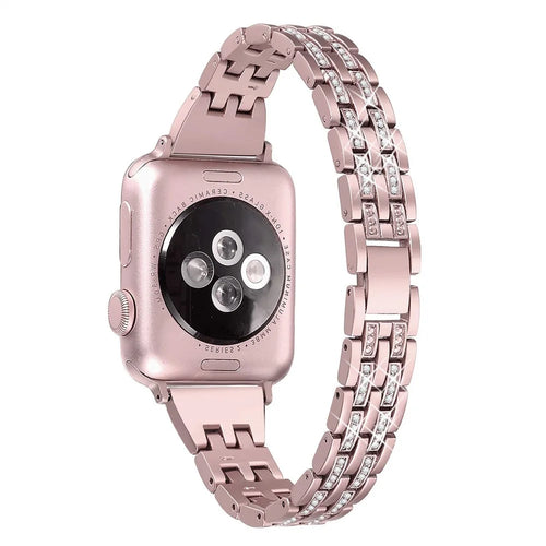 Double-Row Rhinestone Decor Stainless Steel Watch Band Replacement for Apple Watch Series 11 10 42mm / 9 8 7 41mm / SE3 SE2 SE 6 5 4 40mm / 3 2 1 38mm- Rose Gold - 1