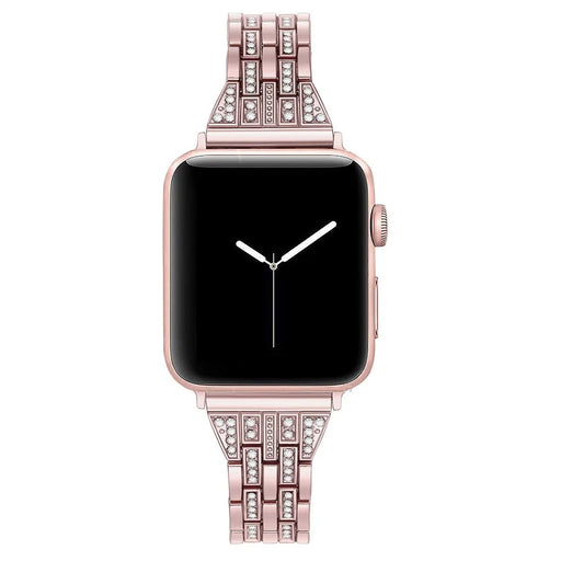 Double-Row Rhinestone Decor Stainless Steel Watch Band Replacement for Apple Watch Series 11 10 42mm / 9 8 7 41mm / SE3 SE2 SE 6 5 4 40mm / 3 2 1 38mm- Rose Gold - 2