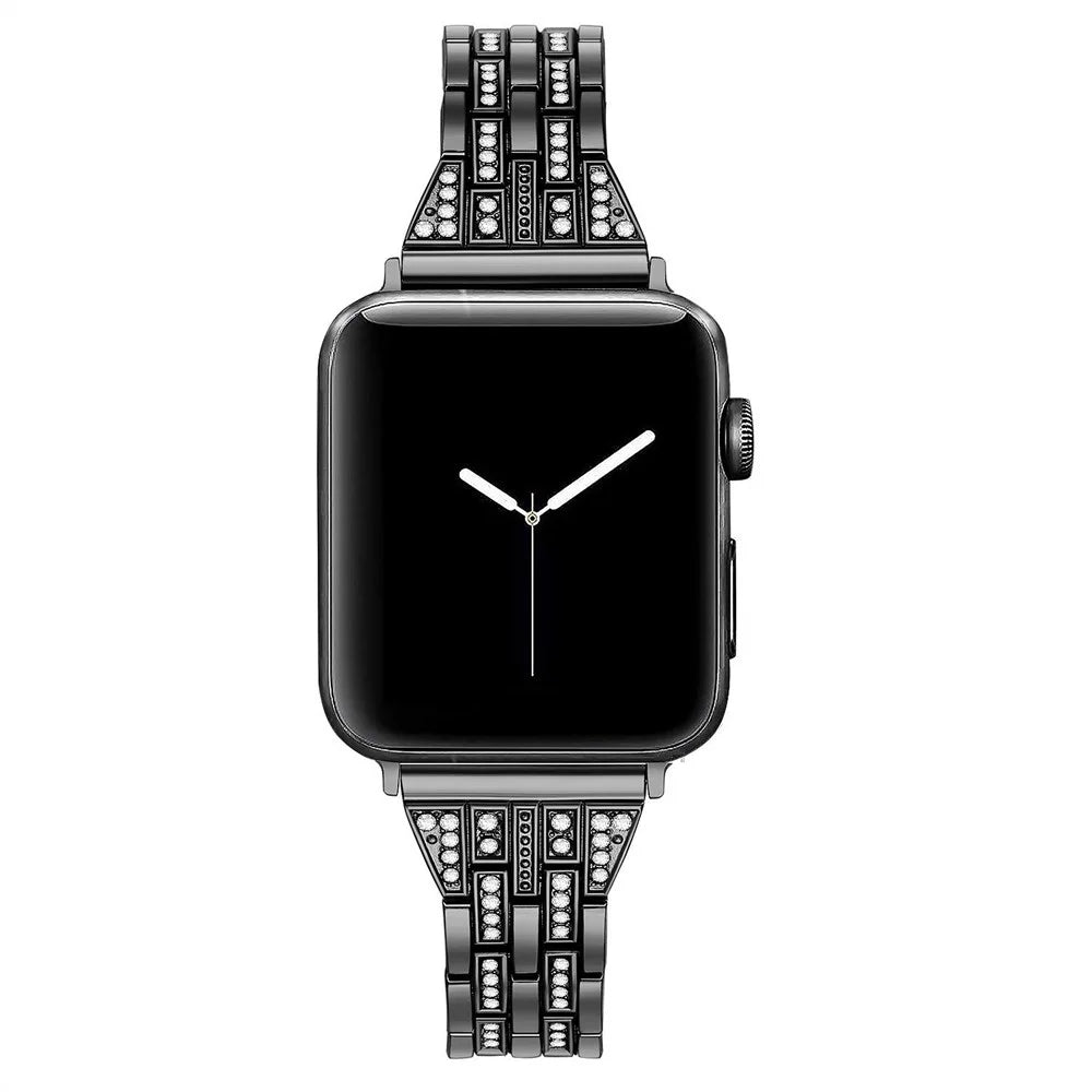 Stylish Double-Row Rhinestone Decor Stainless Steel Watch Band for Apple Watch Ultra 3 2 1 49mm / Series 11 10 46mm / 9 8 7 45mm / SE3 SE2 SE 6 5 4 44mm / 3 2 1 42mm - Black - 2