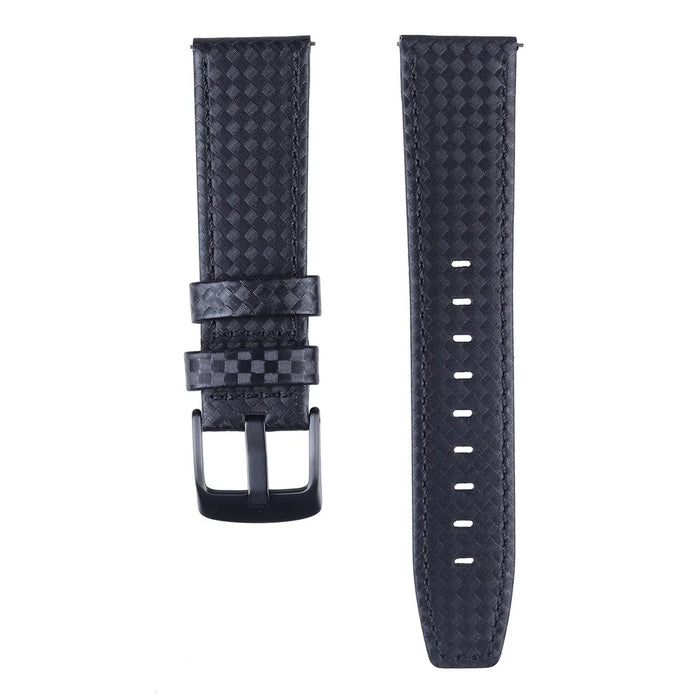 Carbon Fiber Texture 22mm Genuine Leather Watchband - All Black - 1