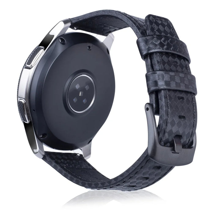 Carbon Fiber Texture 22mm Genuine Leather Watchband - All Black - 2