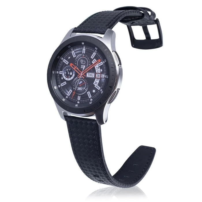 Carbon Fiber Texture 22mm Genuine Leather Watchband - All Black - 3