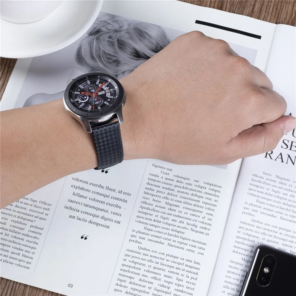 Carbon Fiber Texture 22mm Genuine Leather Watchband - All Black - 4