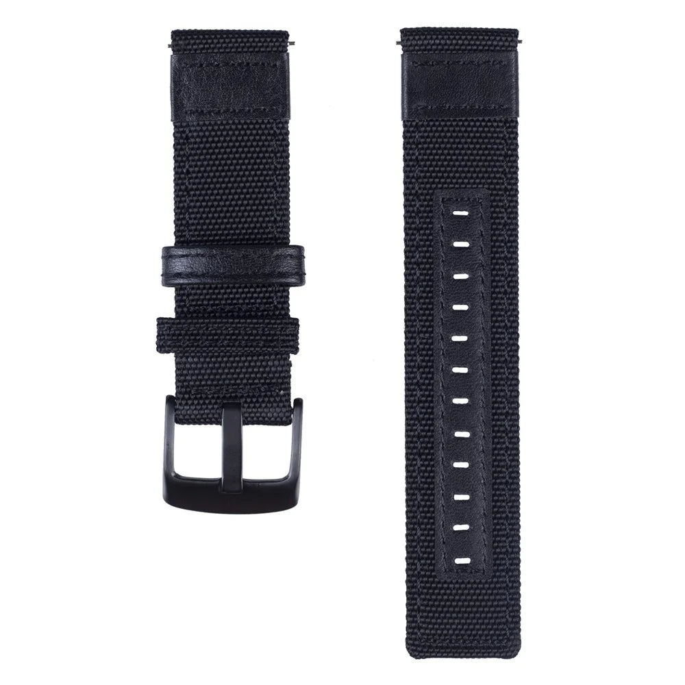 Universal 22mm Nylon Woven with Genuine Leather Wrist Strap for Samsung Galaxy Watch 46mm etc. - Black - 1
