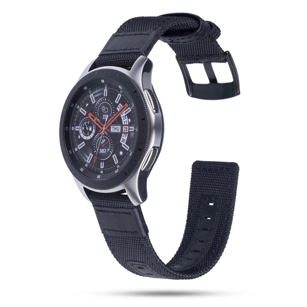 Universal 22mm Nylon Woven with Genuine Leather Wrist Strap for Samsung Galaxy Watch 46mm etc. - Black - 2