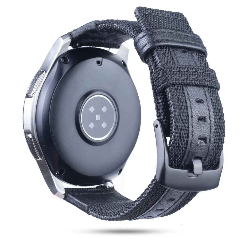 Universal 22mm Nylon Woven with Genuine Leather Wrist Strap for Samsung Galaxy Watch 46mm etc. - Black - 5