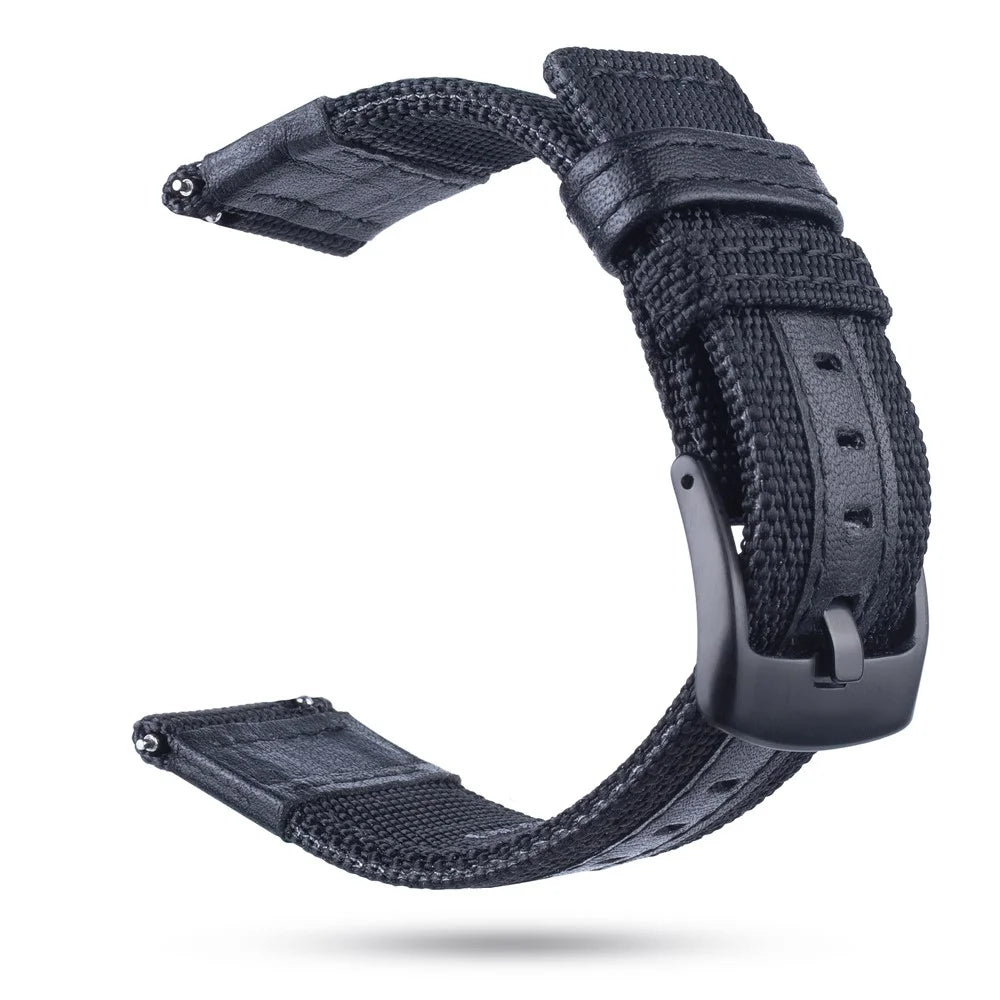 Universal 20mm Replacement Watch Band Nylon + Genuine Leather for Samsung Galaxy Watch 42mm etc. - Black - 3