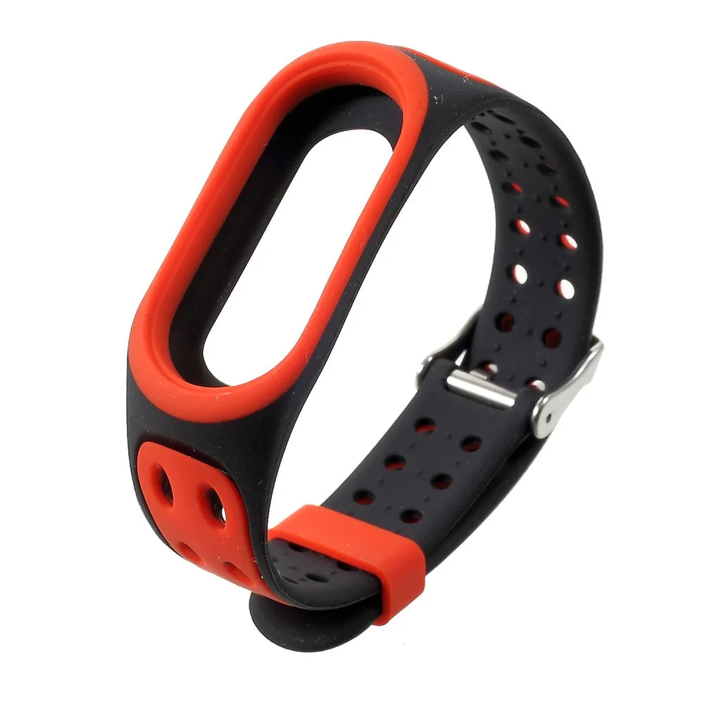 Breathable Bi-color Silicone Watch Band for Xiaomi Mi Smart Band 4 / Mi Band 3 - Red / Black - 1