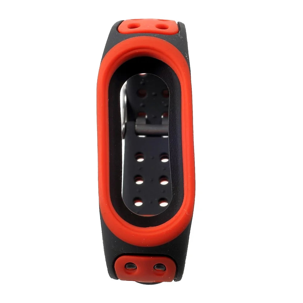 Breathable Bi-color Silicone Watch Band for Xiaomi Mi Smart Band 4 / Mi Band 3 - Red / Black - 2