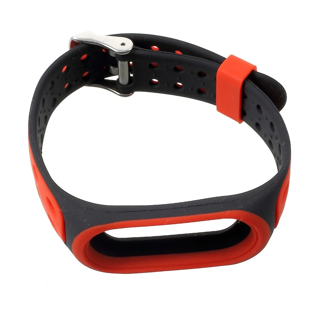 Breathable Bi-color Silicone Watch Band for Xiaomi Mi Smart Band 4 / Mi Band 3 - Red / Black - 3