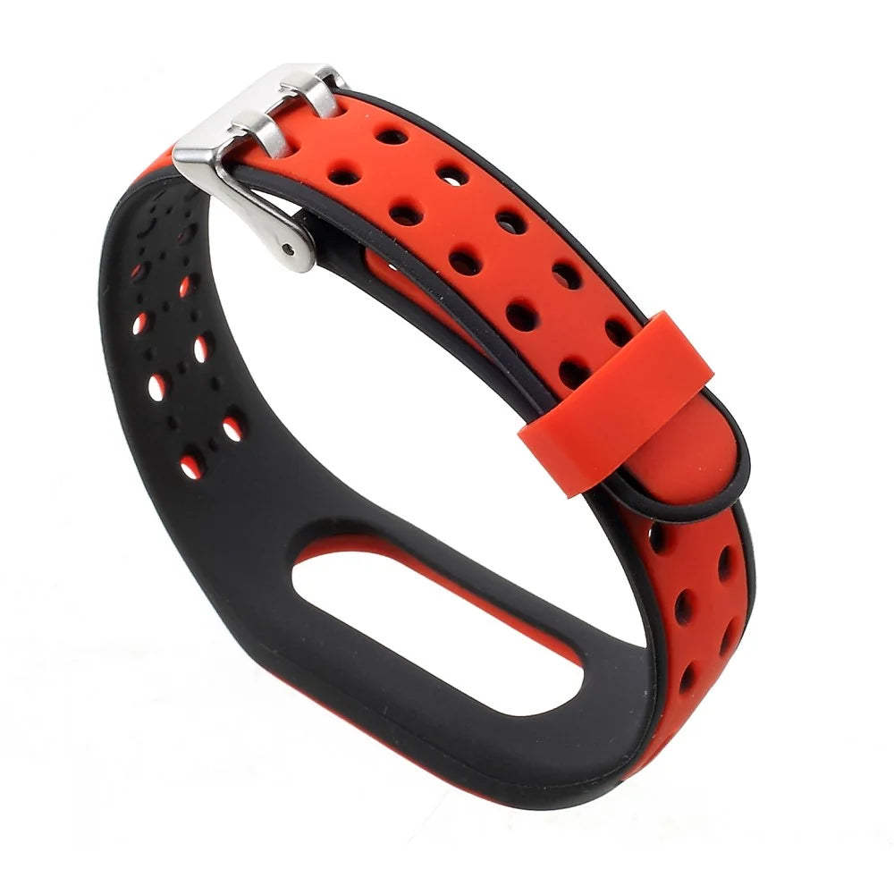Breathable Bi-color Silicone Watch Band for Xiaomi Mi Smart Band 4 / Mi Band 3 - Red / Black - 4