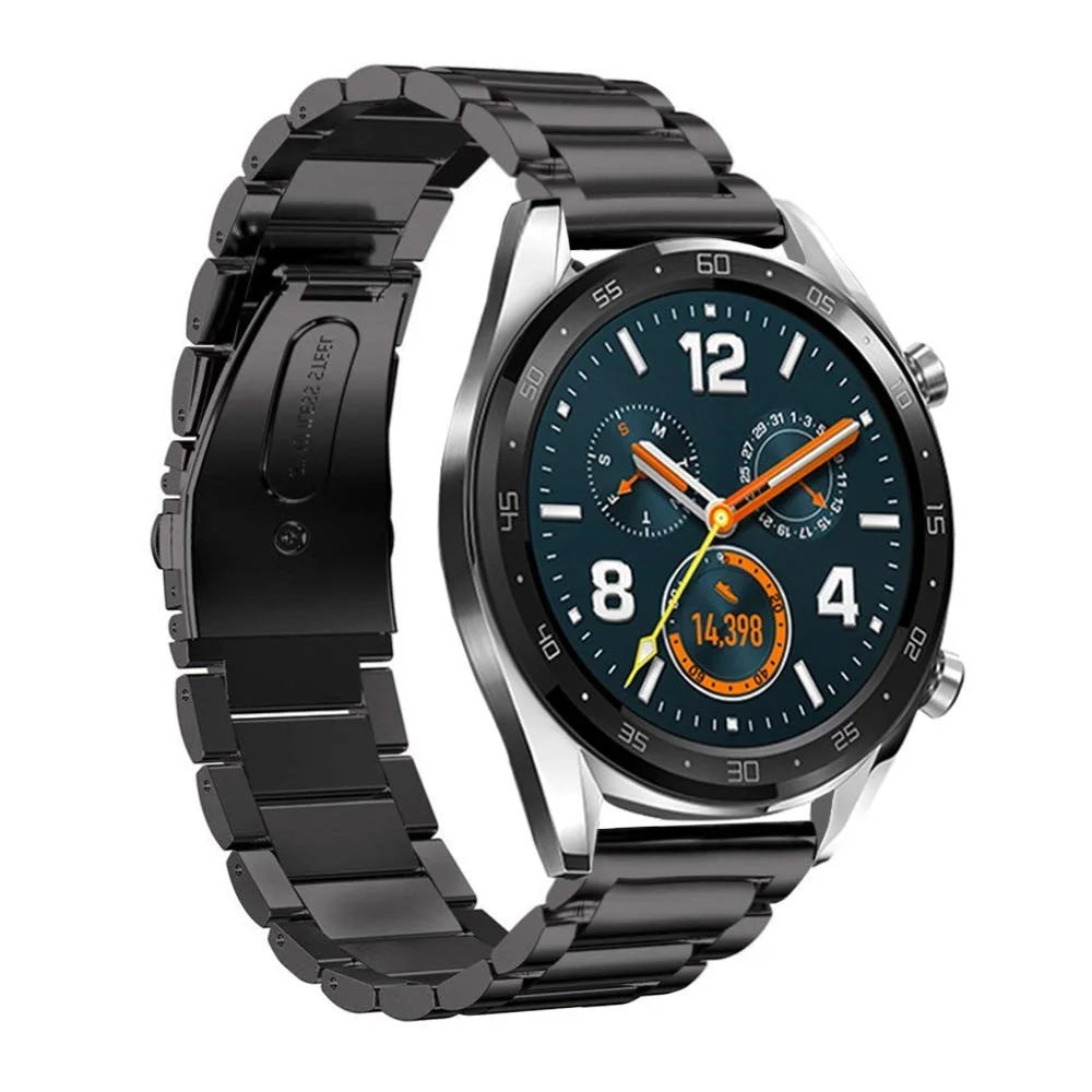 22mm Three Beads Stainless Steel Watch Strap with Butterfly Clasp for Huawei Watch GT - Black - 5