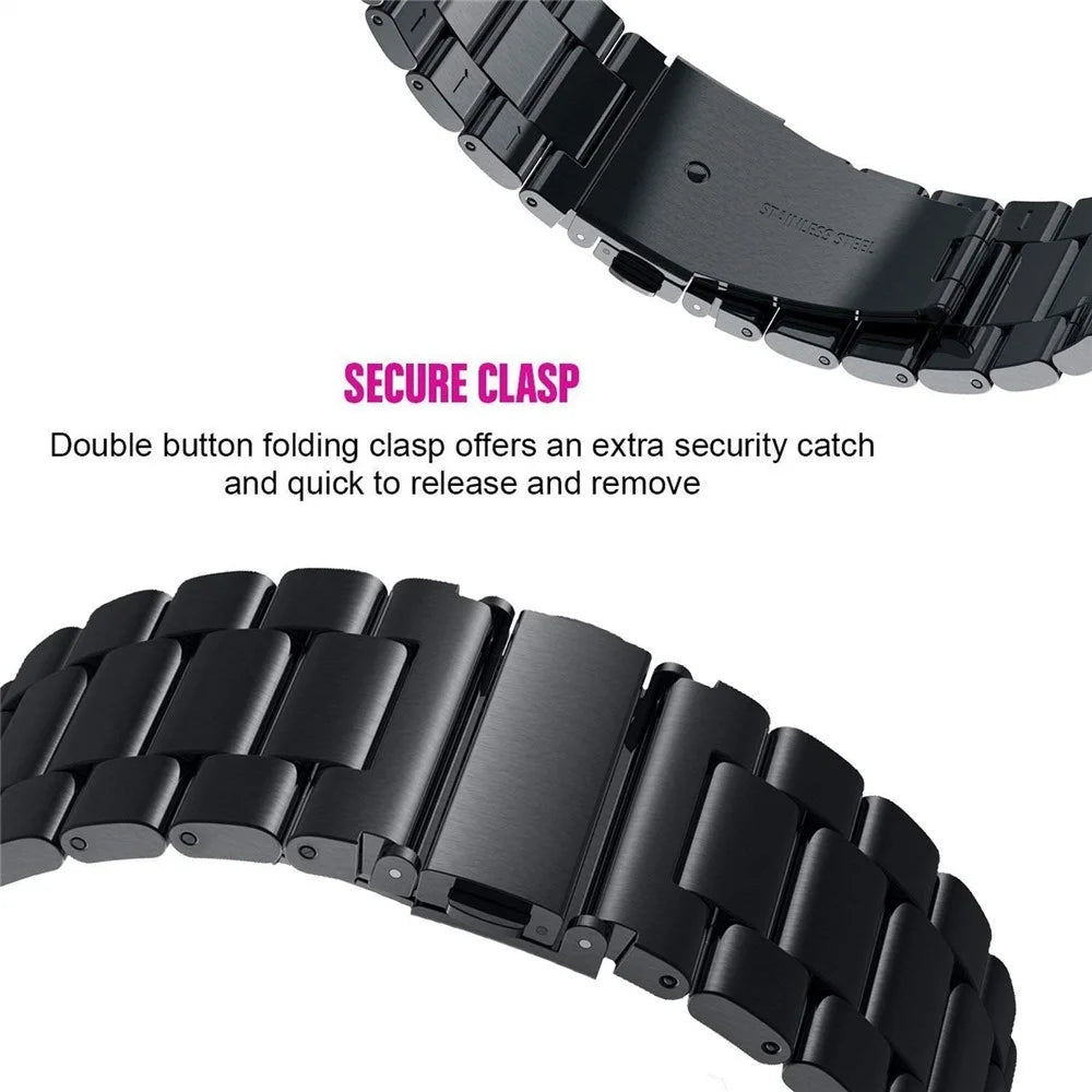 22mm Three Beads Stainless Steel Watch Strap with Butterfly Clasp for Huawei Watch GT - Black - 6
