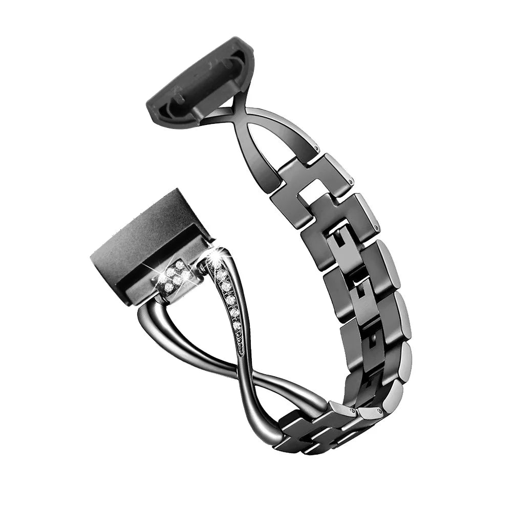 X Shape Rhinestone Decor Stainless Steel Band for Fitbit Charge 4 / 3 - Black - 1
