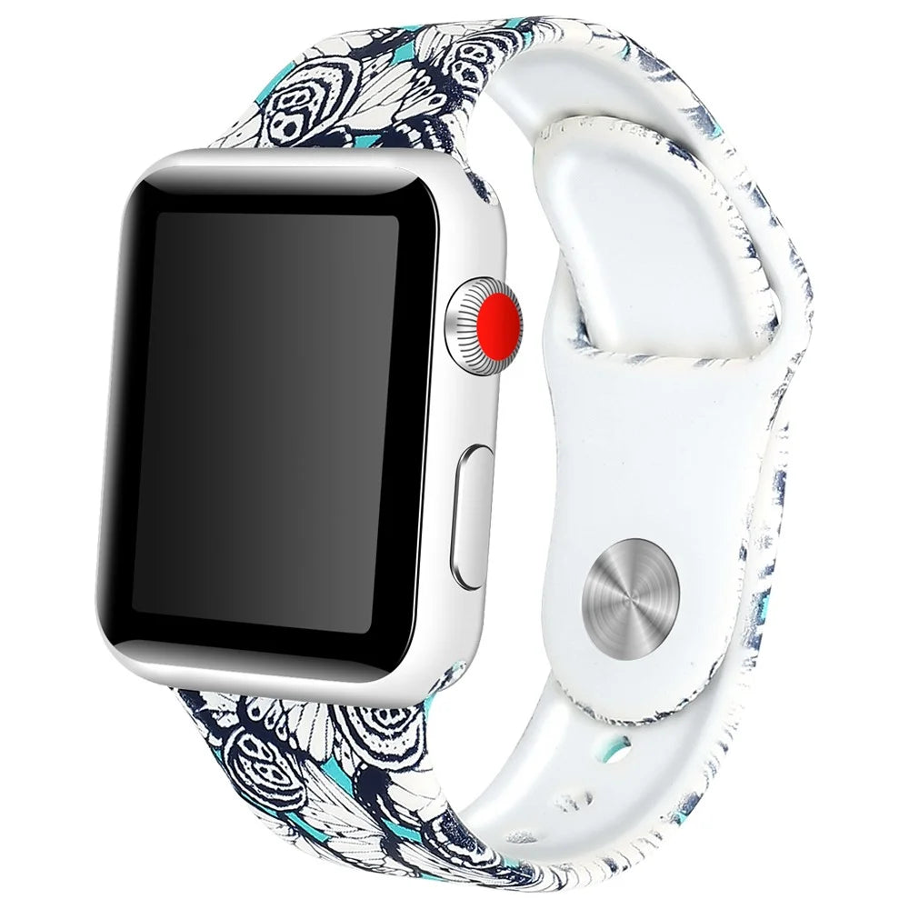 For Apple Watch Series 11 10 42mm / 9 8 7 41mm / SE3 SE2 SE 6 5 4 40mm / 3 2 1 38mm Pattern Printing Wrist Band Silicone Watch Strap - Style E - 2