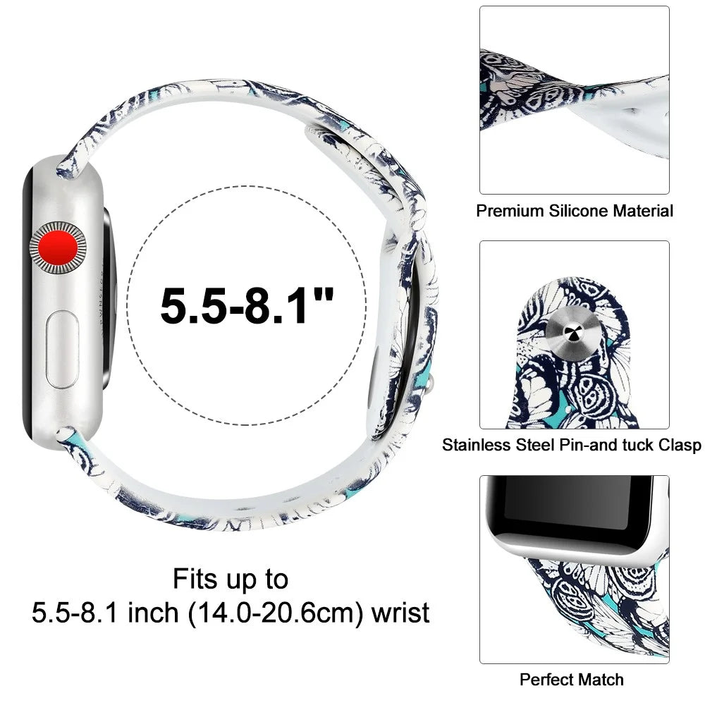 For Apple Watch Series 11 10 42mm / 9 8 7 41mm / SE3 SE2 SE 6 5 4 40mm / 3 2 1 38mm Pattern Printing Wrist Band Silicone Watch Strap - Style E - 3