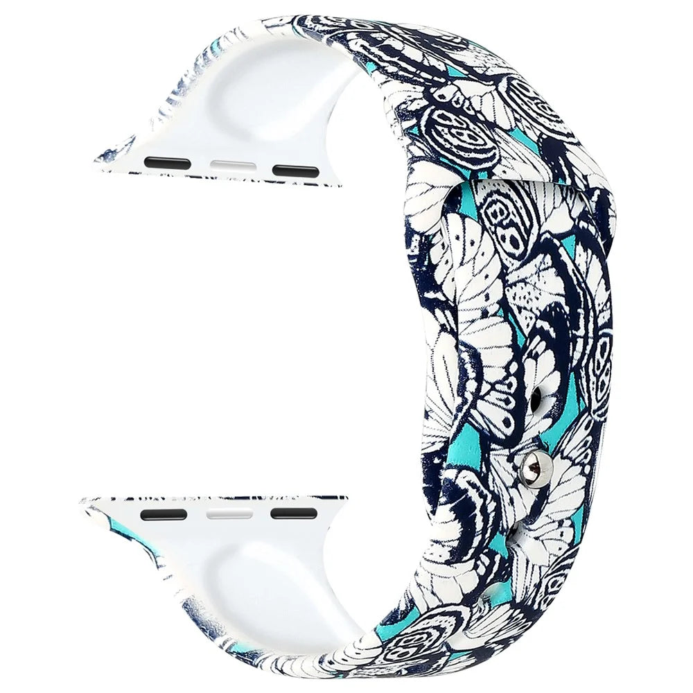 For Apple Watch Series 11 10 42mm / 9 8 7 41mm / SE3 SE2 SE 6 5 4 40mm / 3 2 1 38mm Pattern Printing Wrist Band Silicone Watch Strap - Style E - 4
