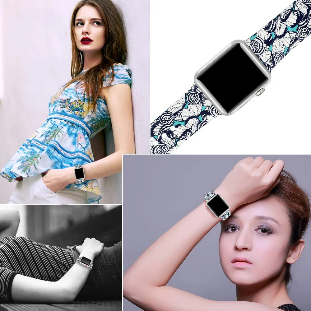 For Apple Watch Series 11 10 42mm / 9 8 7 41mm / SE3 SE2 SE 6 5 4 40mm / 3 2 1 38mm Pattern Printing Wrist Band Silicone Watch Strap - Style E - 5