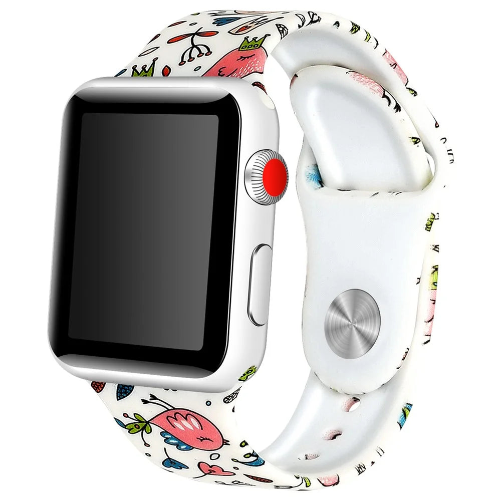 For Apple Watch Ultra 3 2 1 49mm / Series 11 10 46mm / 9 8 7 45mm / SE3 SE2 SE 6 5 4 44mm / 3 2 1 42mm Pattern Printing Watch Band Wrist Bracelet Strap - Style A - 2