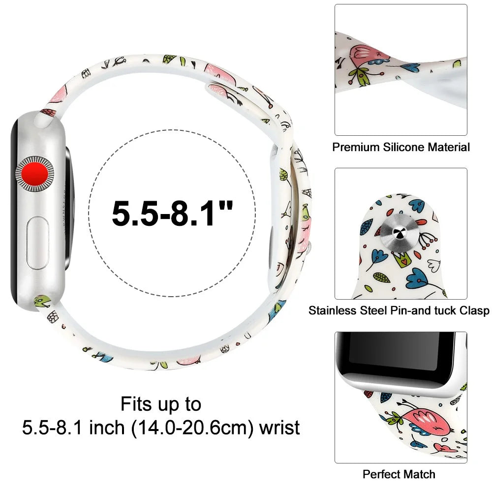 For Apple Watch Ultra 3 2 1 49mm / Series 11 10 46mm / 9 8 7 45mm / SE3 SE2 SE 6 5 4 44mm / 3 2 1 42mm Pattern Printing Watch Band Wrist Bracelet Strap - Style A - 3