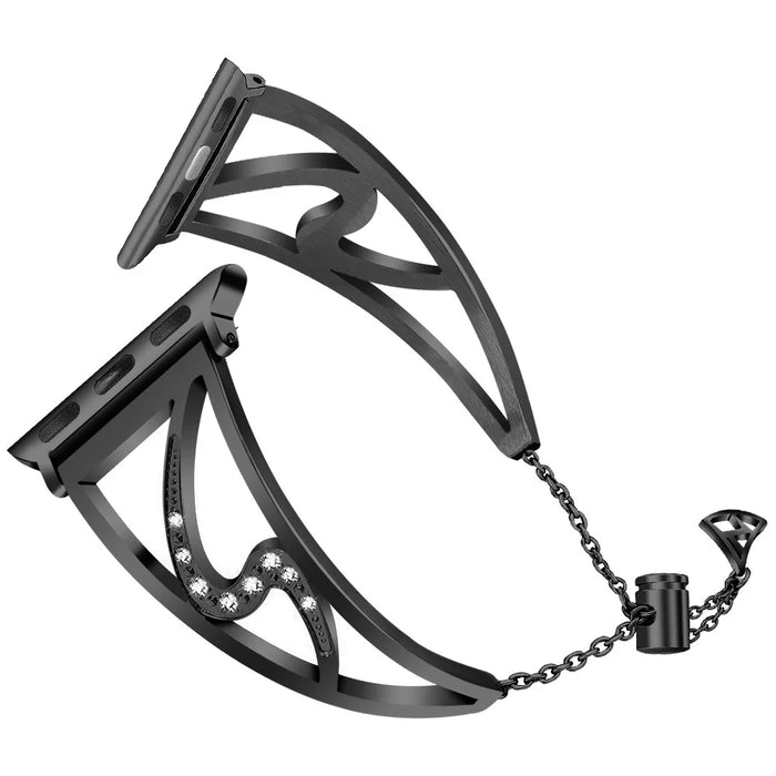 S Shape Rhinestone Decor Steel Watchband Bracelet for Apple Watch Ultra 3 2 1 49mm / Series 11 10 46mm / 9 8 7 45mm / SE3 SE2 SE 6 5 4 44mm / 3 2 1 42mm - Black - 1