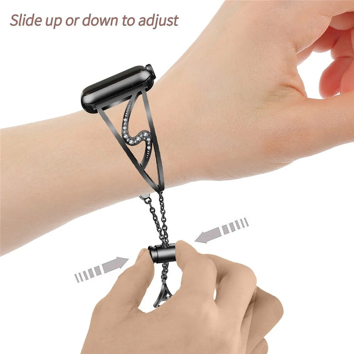 S Shape Rhinestone Decor Steel Watchband Bracelet for Apple Watch Ultra 3 2 1 49mm / Series 11 10 46mm / 9 8 7 45mm / SE3 SE2 SE 6 5 4 44mm / 3 2 1 42mm - Black - 3