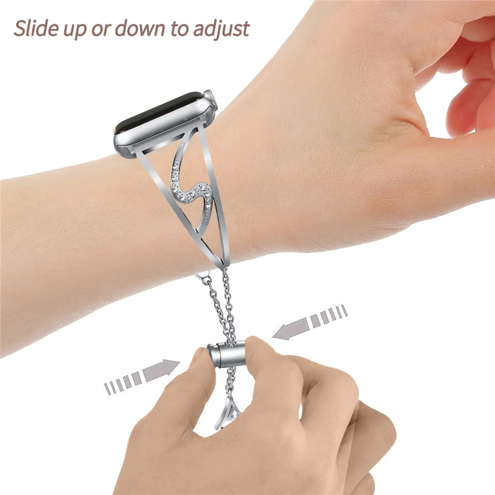 S Shape Rhinestone Decor Steel Watchband Bracelet for Apple Watch Series 11 10 42mm / 9 8 7 41mm / SE3 SE2 SE 6 5 4 40mm / 3 2 1 38mm - Silver - 3