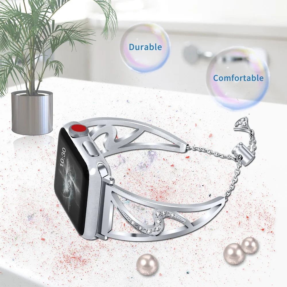 S Shape Rhinestone Decor Steel Watchband Bracelet for Apple Watch Series 11 10 42mm / 9 8 7 41mm / SE3 SE2 SE 6 5 4 40mm / 3 2 1 38mm - Silver - 6