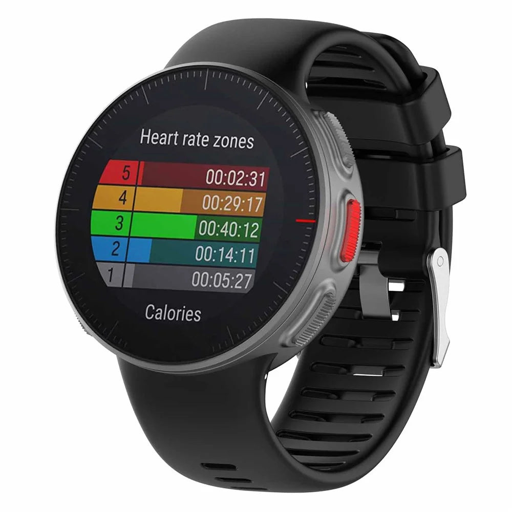For Polar Vantage V Silicone Replacement Strap Pin Buckle Adjustable Watch Band - Black - 4