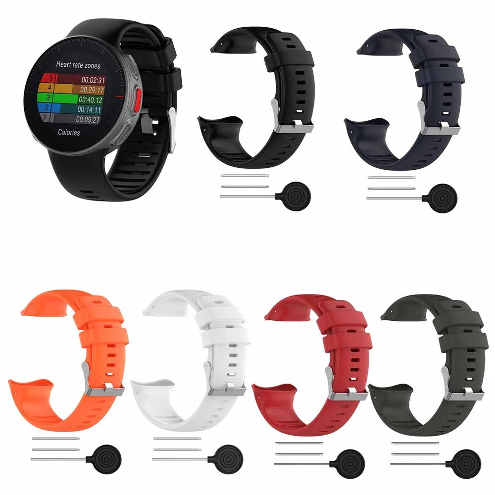 For Polar Vantage V Silicone Replacement Strap Pin Buckle Adjustable Watch Band - Black - 6