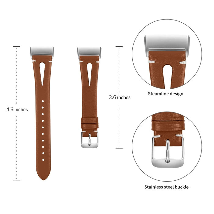 Hollow Genuine Leather Watch Band for Fitbit Charge 4 / 3 - Brown - 1