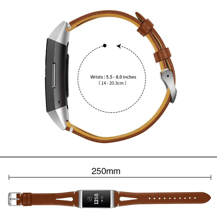 Hollow Genuine Leather Watch Band for Fitbit Charge 4 / 3 - Brown - 3