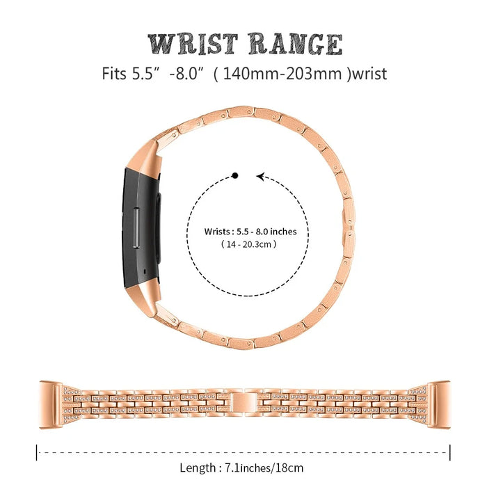 Dual Rows Rhinestone Decor Stainless Steel Watch Band for Fitbit Charge 4 / 3 - Rose Gold - 3