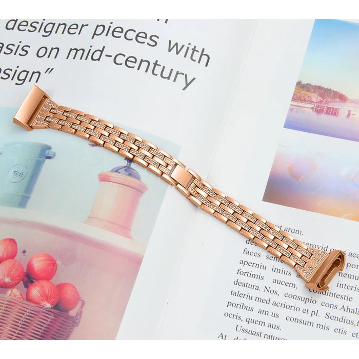 Dual Rows Rhinestone Decor Stainless Steel Watch Band for Fitbit Charge 4 / 3 - Rose Gold - 4