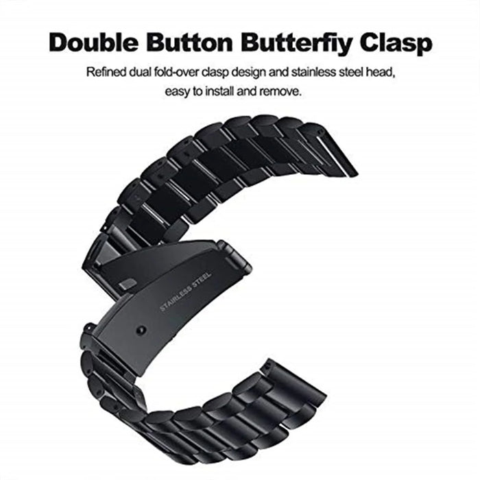 22mm Three Beads Stainless Steel Watch Strap with Folding Clasp for Huawei Watch GT / Honor Watch Magic - Black - 3