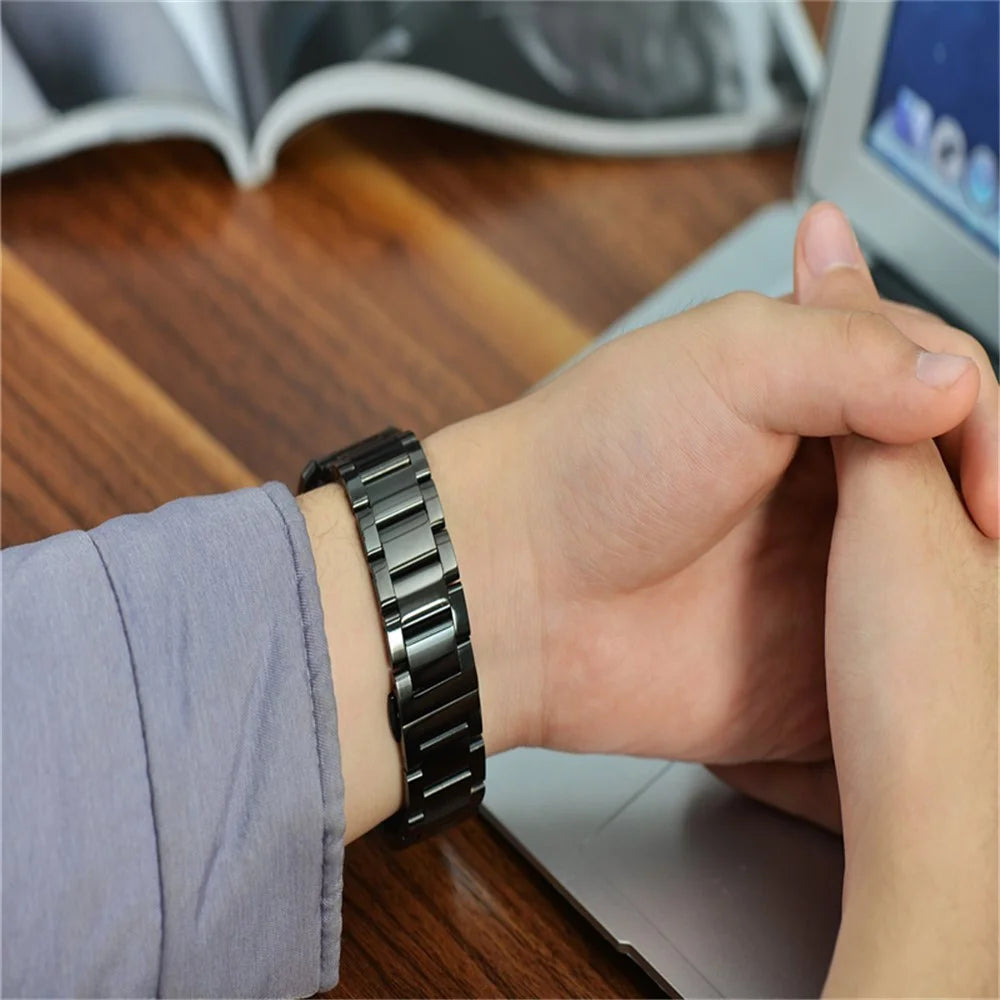 22mm Three Beads Stainless Steel Watch Strap with Butterfly Clasp for Huawei Watch GT / Honor Watch Magic - Black - 5