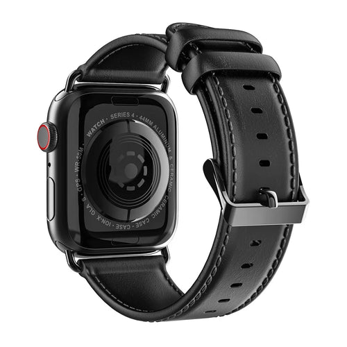 DUX DUCIS Watch Strap for Apple Watch Ultra 3 / 2 / 1 49mm, Series 11 / 10 46mm, 9 / 8 / 7 45mm, SE3 / SE2 / SE / 6 / 5 / 4 44mm, 3 / 2 / 1 42mm Cowhide Leather Band - Black - 1