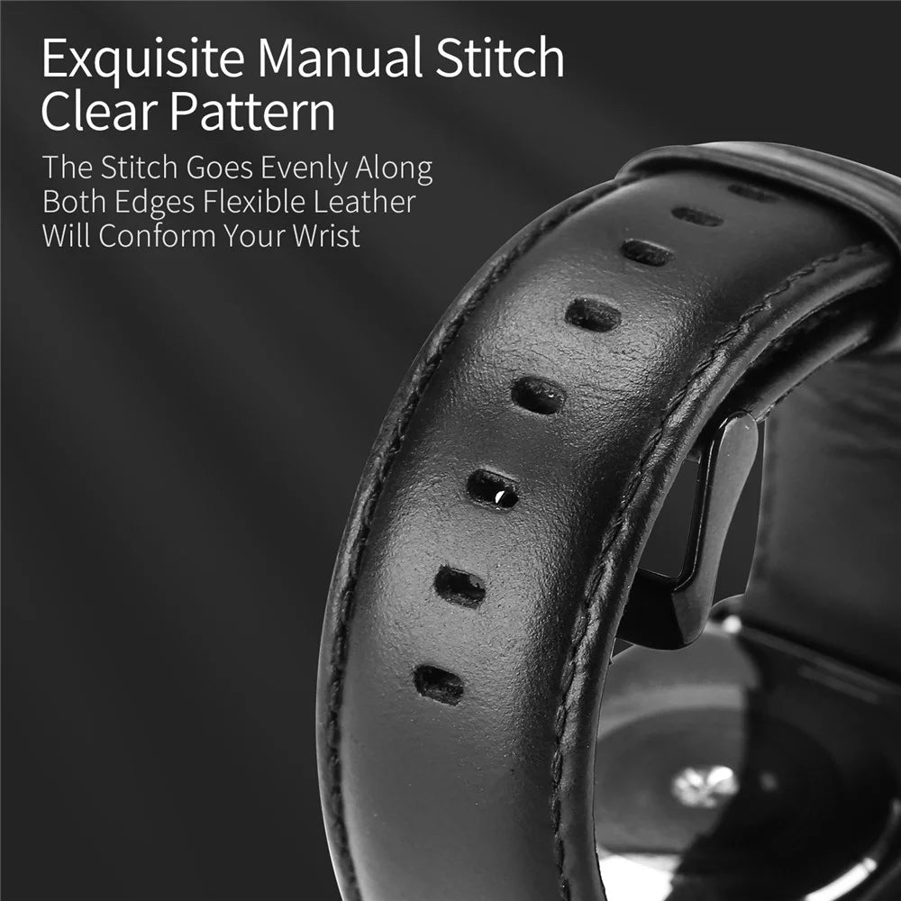 DUX DUCIS Watch Strap for Apple Watch Ultra 3 / 2 / 1 49mm, Series 11 / 10 46mm, 9 / 8 / 7 45mm, SE3 / SE2 / SE / 6 / 5 / 4 44mm, 3 / 2 / 1 42mm Cowhide Leather Band - Black - 6