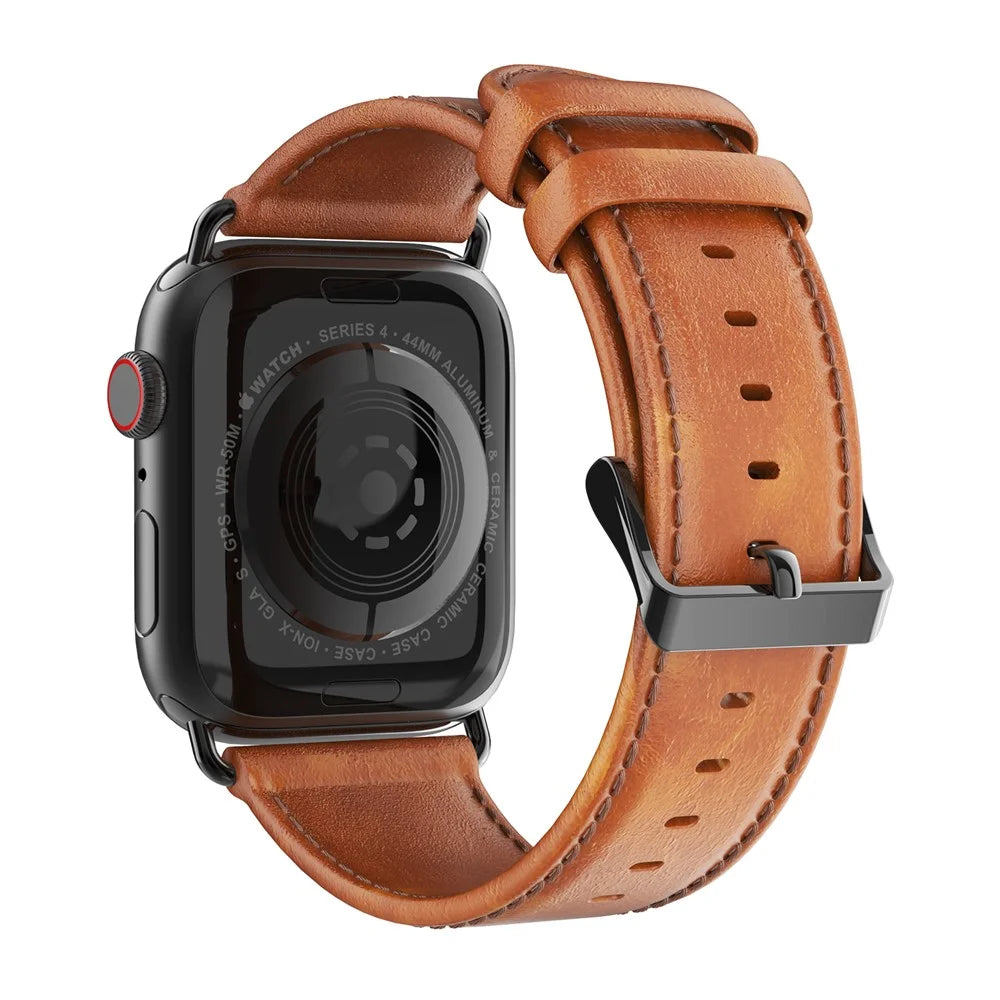 DUX DUCIS Genuine Leather Band for Apple Watch Series 11 10 42mm / 9 8 7 41mm / SE3 SE2 SE 6 5 4 40mm / 3 2 1 38mm Strap - Brown - 1