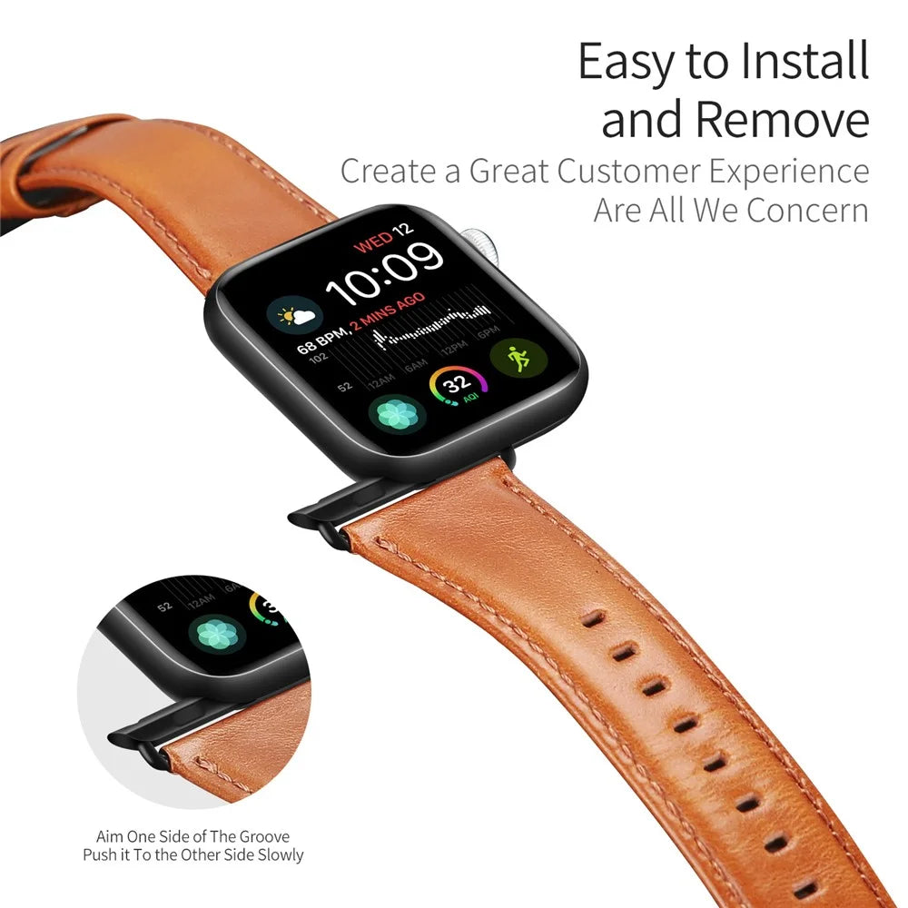 DUX DUCIS Genuine Leather Band for Apple Watch Series 11 10 42mm / 9 8 7 41mm / SE3 SE2 SE 6 5 4 40mm / 3 2 1 38mm Strap - Brown - 2