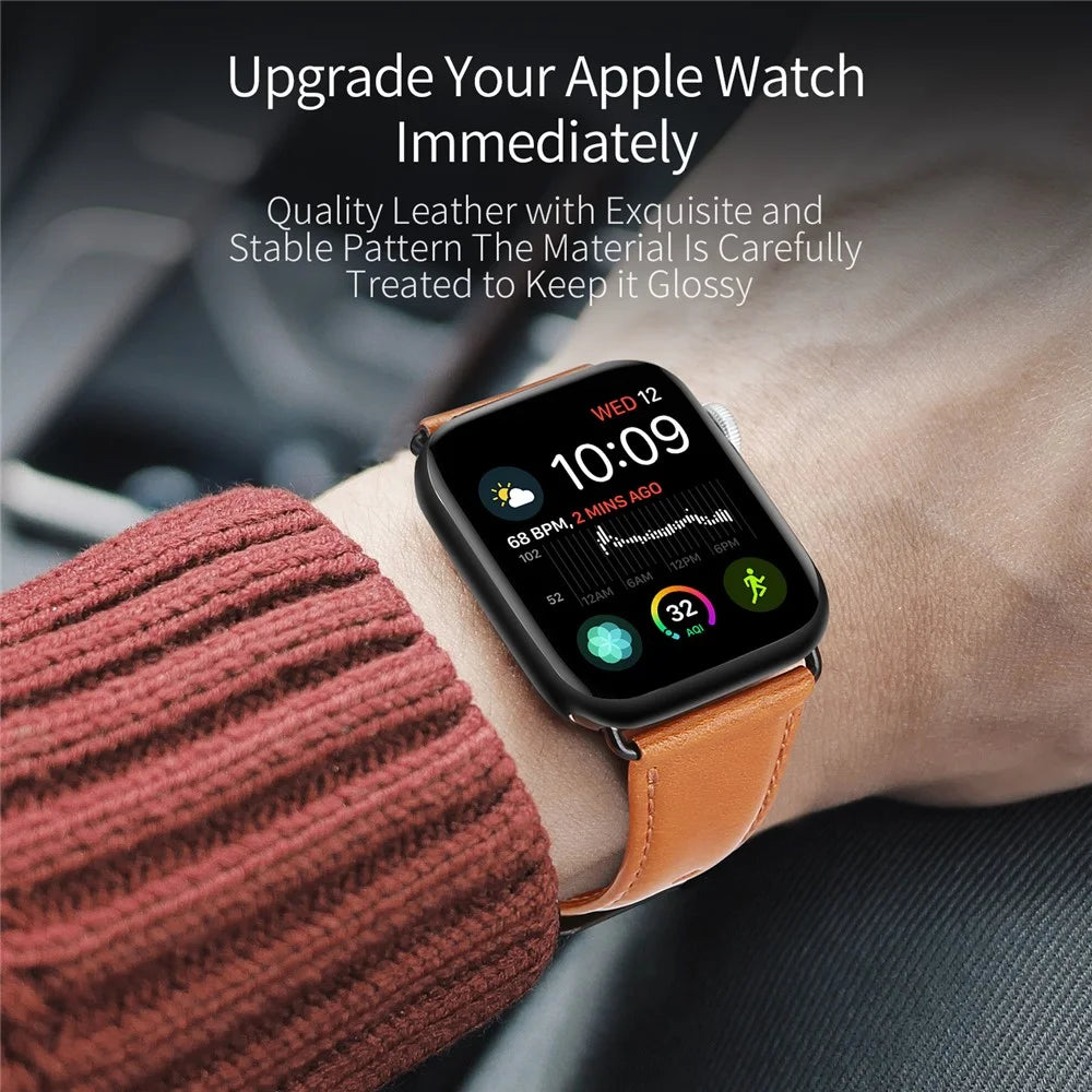 DUX DUCIS Genuine Leather Band for Apple Watch Series 11 10 42mm / 9 8 7 41mm / SE3 SE2 SE 6 5 4 40mm / 3 2 1 38mm Strap - Brown - 4