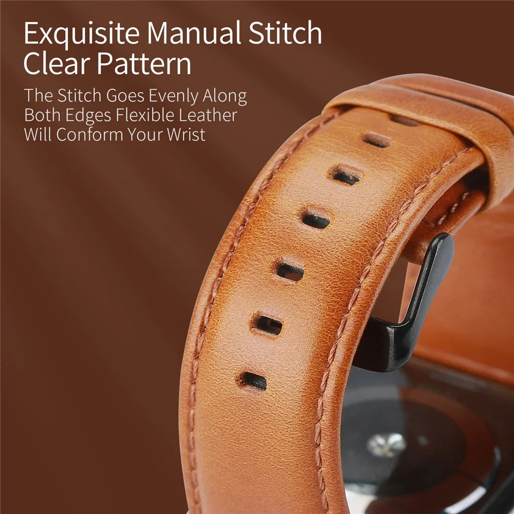 DUX DUCIS Genuine Leather Band for Apple Watch Series 11 10 42mm / 9 8 7 41mm / SE3 SE2 SE 6 5 4 40mm / 3 2 1 38mm Strap - Brown - 5