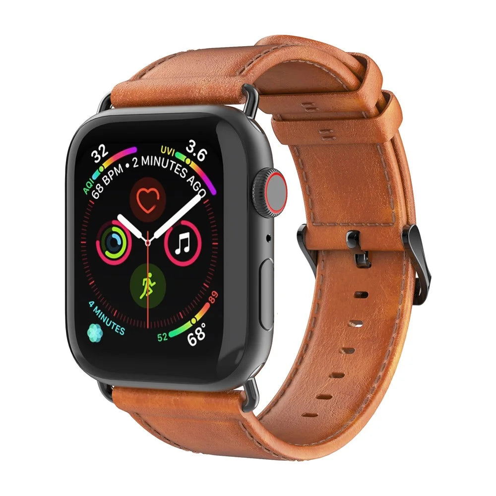 DUX DUCIS Genuine Leather Band for Apple Watch Series 11 10 42mm / 9 8 7 41mm / SE3 SE2 SE 6 5 4 40mm / 3 2 1 38mm Strap - Brown - 6