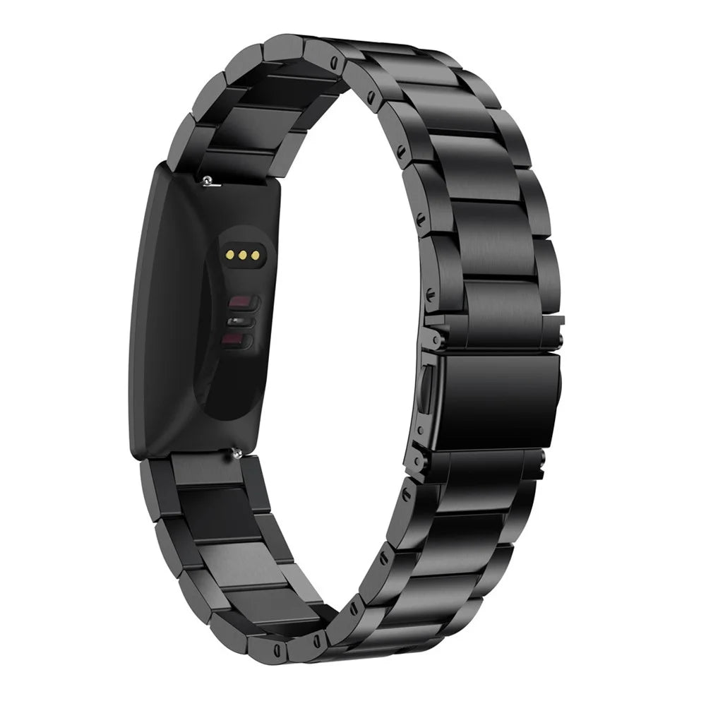Three Beads Stainless Steel Watch Strap with Folding Clasp for Fitbit Inspire / Inspire HR - Black - 1