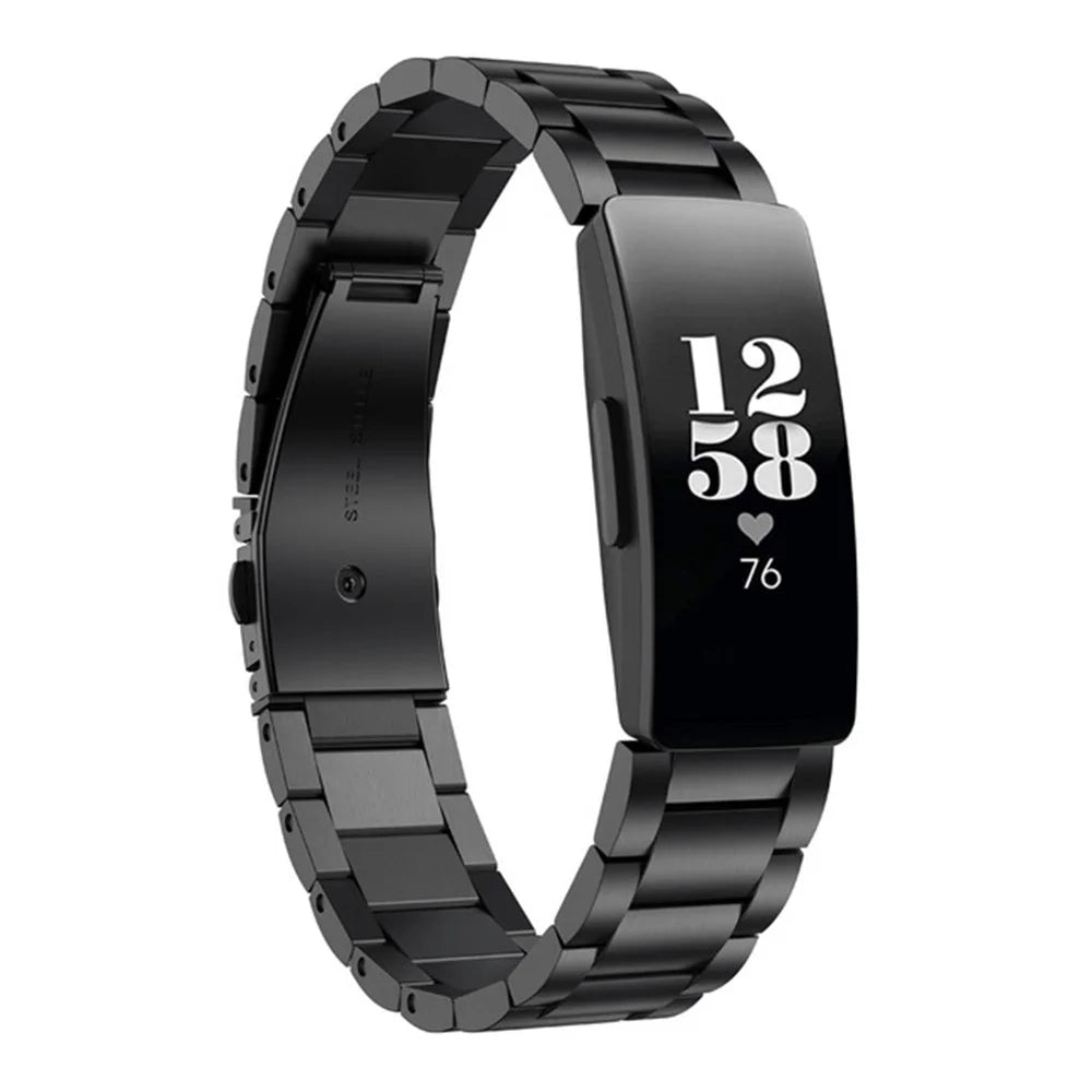 Three Beads Stainless Steel Watch Strap with Folding Clasp for Fitbit Inspire / Inspire HR - Black - 2