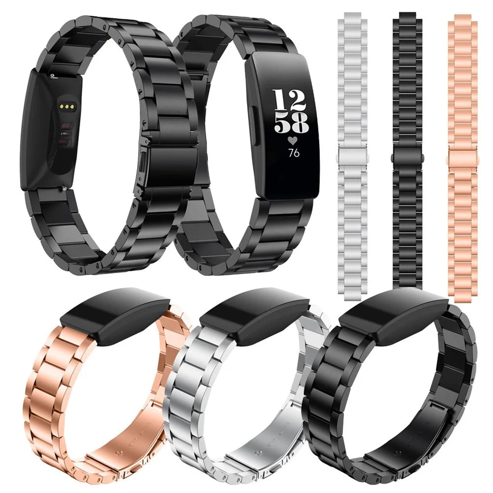 Three Beads Stainless Steel Watch Strap with Folding Clasp for Fitbit Inspire / Inspire HR - Black - 4