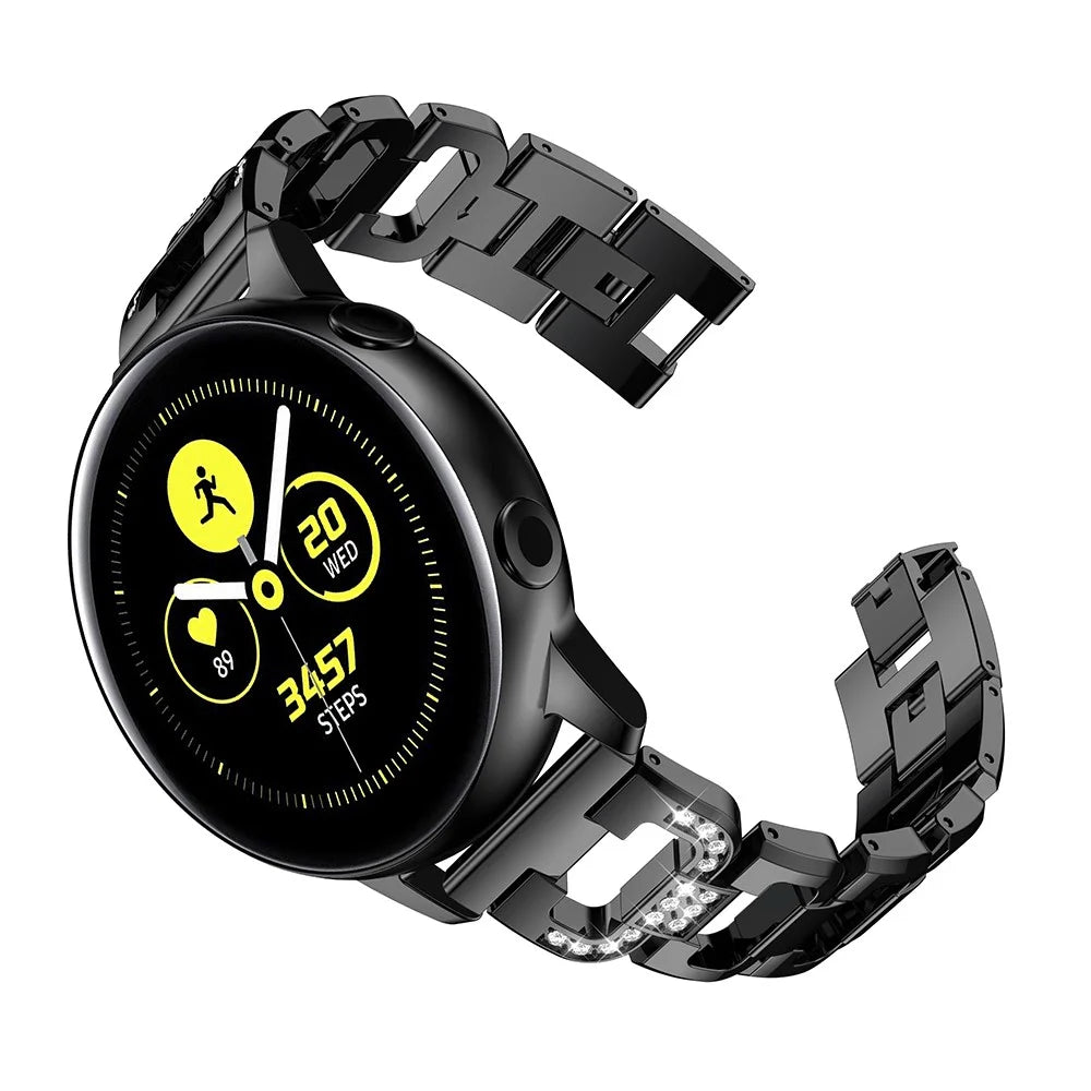 For Samsung Galaxy Watch Active SM-R500 Watch Band 20mm D-shape Rhinestone Decor Alloy Watch Bracelet - Black - 2