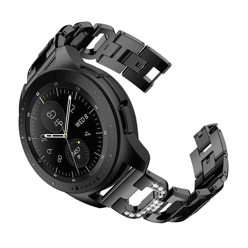 20mm For Samsung Galaxy Watch 42mm D-shape Rhinestone Decor Metal Watch Band Wrist Strap - Black - 2